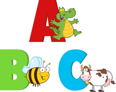 Hayvanlarla komik karikatür alfabe. Koleksiyonu kümesi