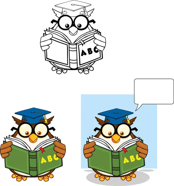 Wise Owl Teacher Cartoon Character 5  Collection Set — Stock Photo, Image