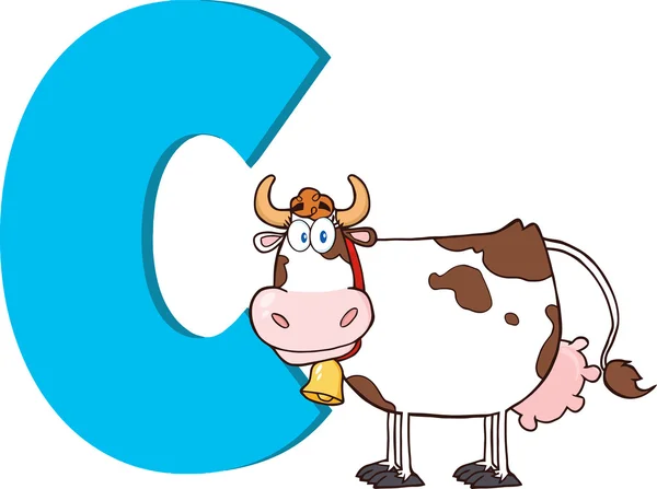 Divertido alfabeto de dibujos animados-C con vaca — Foto de Stock