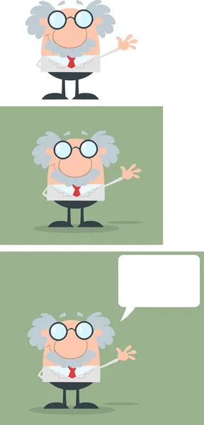 Scientist Or Professor Waving With Speech Bubble Flat Design. Collection Set — Stock Photo, Image