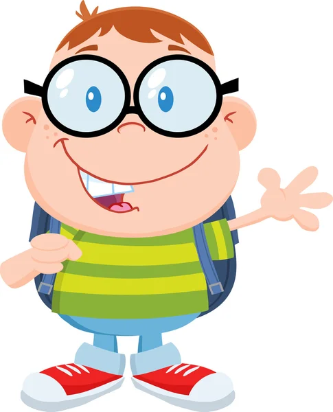 Happy Geek Boy acenando com design plano — Fotografia de Stock