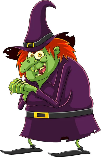 Feo Personaje Dibujos Animados Bruja Halloween Ilustración Dibujada Mano Trama — Archivo Imágenes Vectoriales