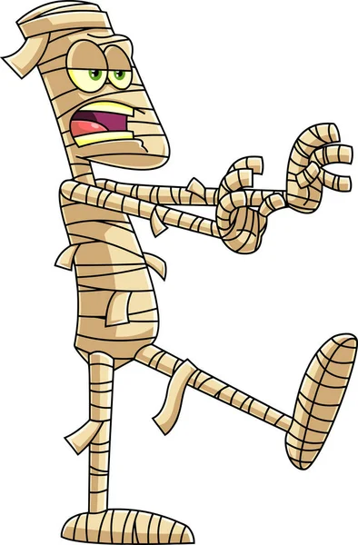 Mummy Cartoon Character Walking Der Halloween Nacht Raster Hand Gezeichnete — Stockvektor