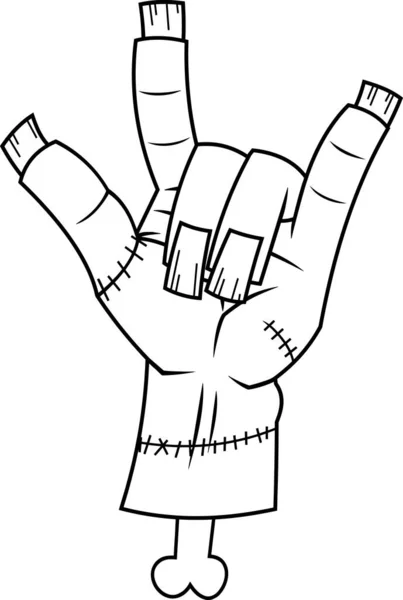 Garis Besar Zombie Hand Showing Rock Roll Gesture Kartun Raster - Stok Vektor