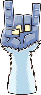 Yeti Hand Rock 'n Roll Hareketi' ni gösteriyor. Çizgi film Vektör Eli Çizimi Beyaz Arkaplanda İzole Edildi