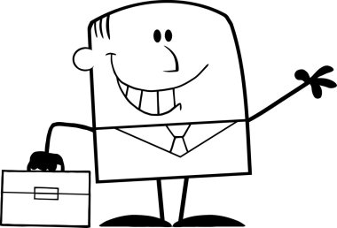 siyah beyaz işadamı karakter sallayarak gülümseyen