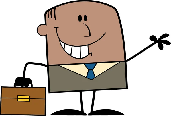 African American Businessman Cartoon Character Waving — Stock Photo, Image