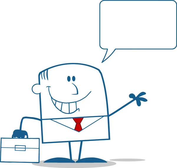 Smiling Businessman Waving Monochrome Character With Speech Bubble — Stock Photo, Image