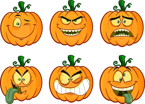 Halloween Pumpkin Cartoon Emoji Postacie Twarzy Zestaw Kolekcji Wektorów Izolowany — Wektor stockowy