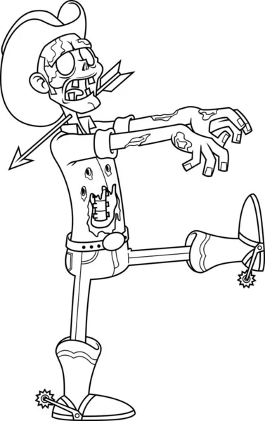 Diuraikan Cowboy Zombie Karakter Kartun Berjalan Vector Hand Drawn Illustration - Stok Vektor