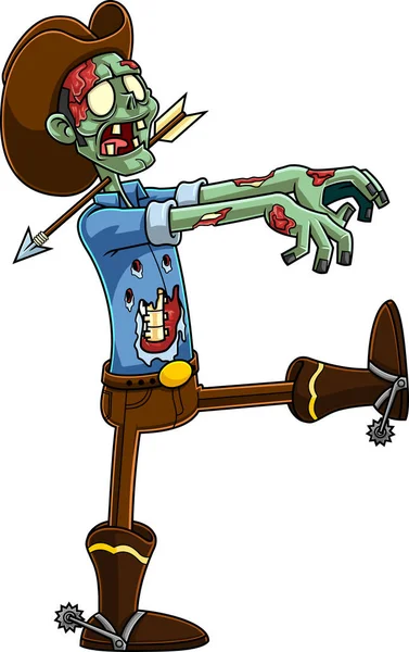 Cowboy Zombie Caráter Dos Desenhos Animados Raster Mão Desenhada Ilustração —  Vetores de Stock