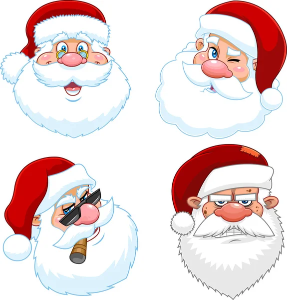 Klassische Santa Claus Face Portrait Cartoon Charaktere Raster Collection Set — Stockvektor