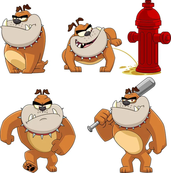 Brown Bulldog Personagens Desenhos Animados Raster Mão Desenhada Ilustração Isolada — Vetor de Stock