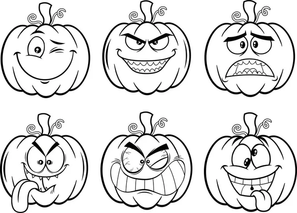 Halloween Abóbora Desenhos Animados Personagens Cara Emoji Conjunto Colecção Vectores —  Vetores de Stock