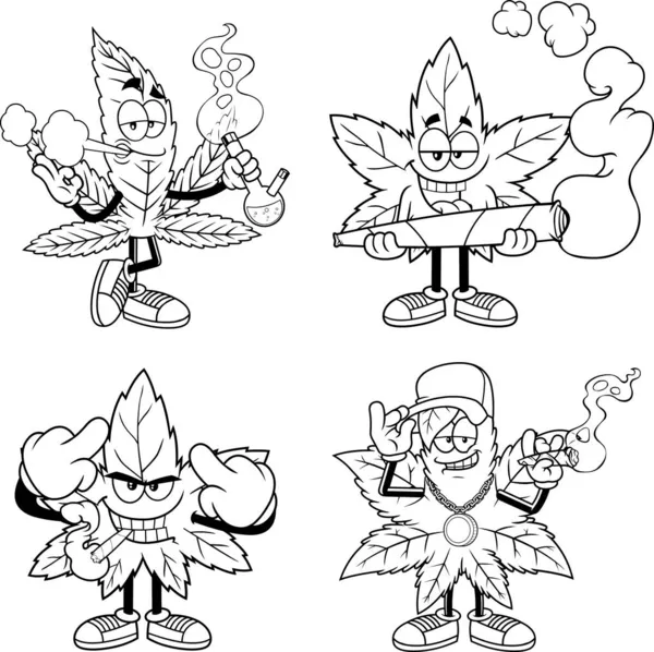 Desenho Conjunto Com Cartoon Folha Maconha Ilustração Vetorial — Vetor de Stock