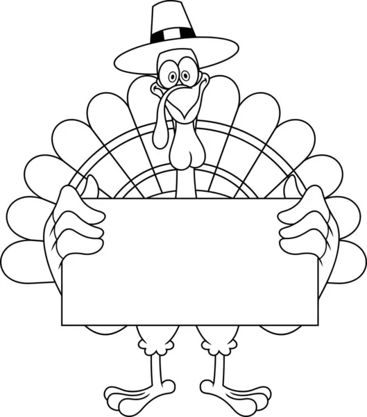 Outline Cute Cartoon Turkey Holding Nameplate Thanksgiving Concept — Stock Vector