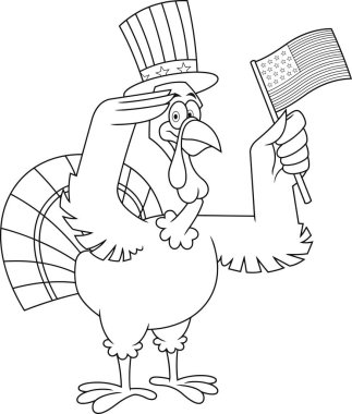 Amerika bayrağı ve şapkası olan Amerikan hindisinin ana hatları.