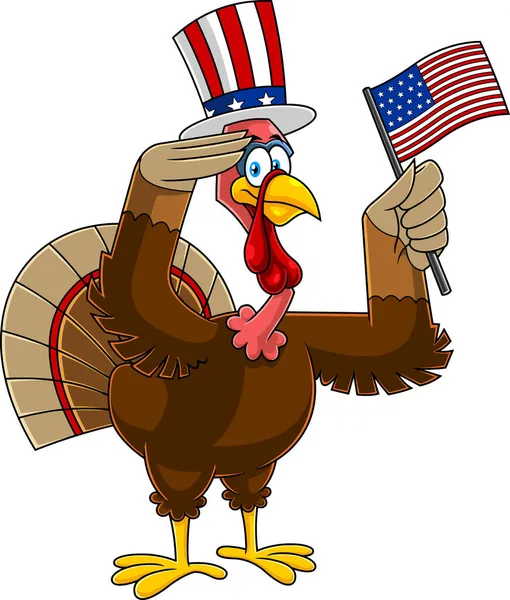 Illustration Amerikansk Kalkon Med Hatt Och Flagga Usa — Stock vektor