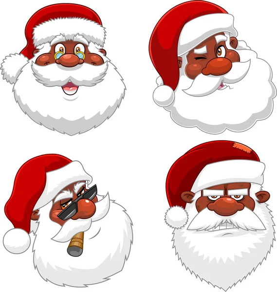 African American Black Santa Claus Face Cartoon Characters Raster Collection — Stockvektor