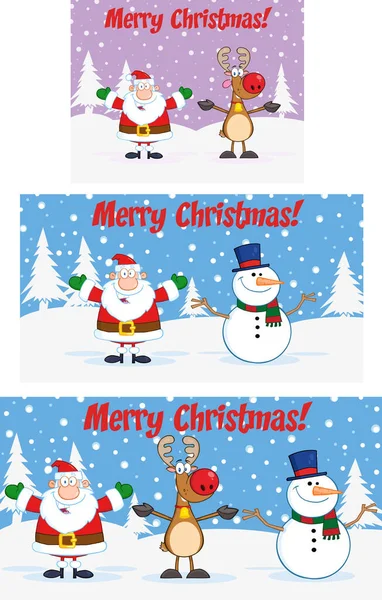 Tarjetas Felicitación Navidad Colección Dibujada Mano Vectorial Conjunto Con Fondo — Vector de stock