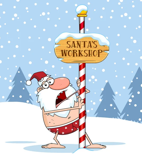 Vector Illustratie Van Santa Met Santa Werkplaats Teken — Stockvector