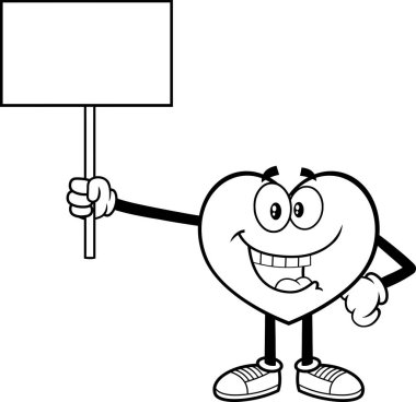 Bir çizgi film çizimi, elinde bir tabela tutan mutlu bir gülümseme.