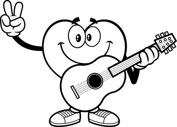 用吉他描绘梨树吉祥物的卡通画 — 图库矢量图片