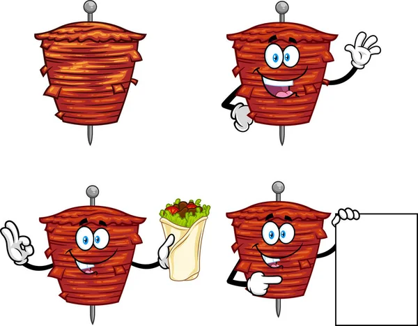 Kebabs Skewers Grilling Carne Cartoon Personagens Series Conjunto Colecção Vectores — Vetor de Stock