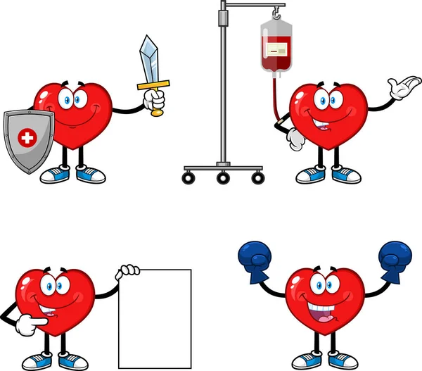 Red Hearts Cartoon Characters Series Векторный Набор Одинокий Белом Фоне — стоковый вектор