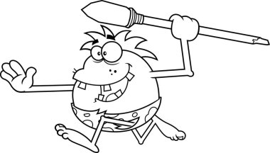 Komik Mağara Adamı Çizgi Karakteri. Vektör El Çizimi Resimleri Beyaz Arkaplanda İzole Edildi