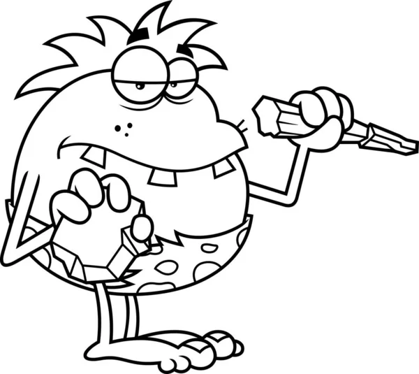Funny Caveman Cartoon Character Vektorové Ručně Kreslené Ilustrace Izolované Bílém — Stockový vektor