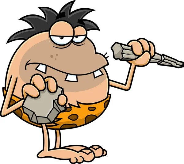 Funny Caveman Cartoon Character Vektorové Ručně Kreslené Ilustrace Izolované Bílém — Stockový vektor