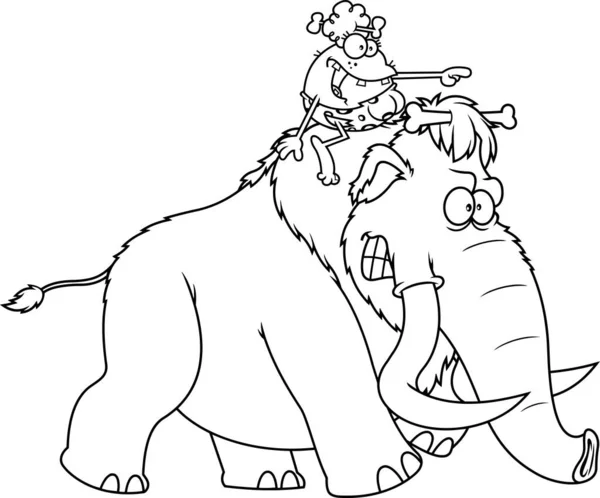 Drôle Cavalière Mammouth Illustration Dessinée Main Vectorielle Isolée Sur Fond — Image vectorielle