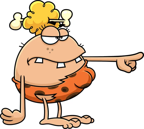 Angry Cavewoman Cartoon Character Pointing Illustration Dessinée Main Vectorielle Isolée — Image vectorielle