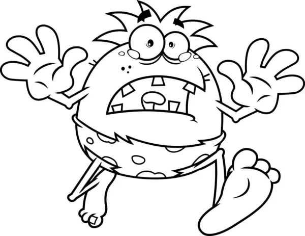 Skizziert Scared Caveman Cartoon Character Running Front Vector Hand Gezeichnete — Stockvektor