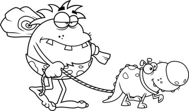 Ana hatlarıyla Mağara Adamı Çizgi Karakteri. Vektör El Çizimi Resimleri Beyaz Arkaplanda İzole Edildi