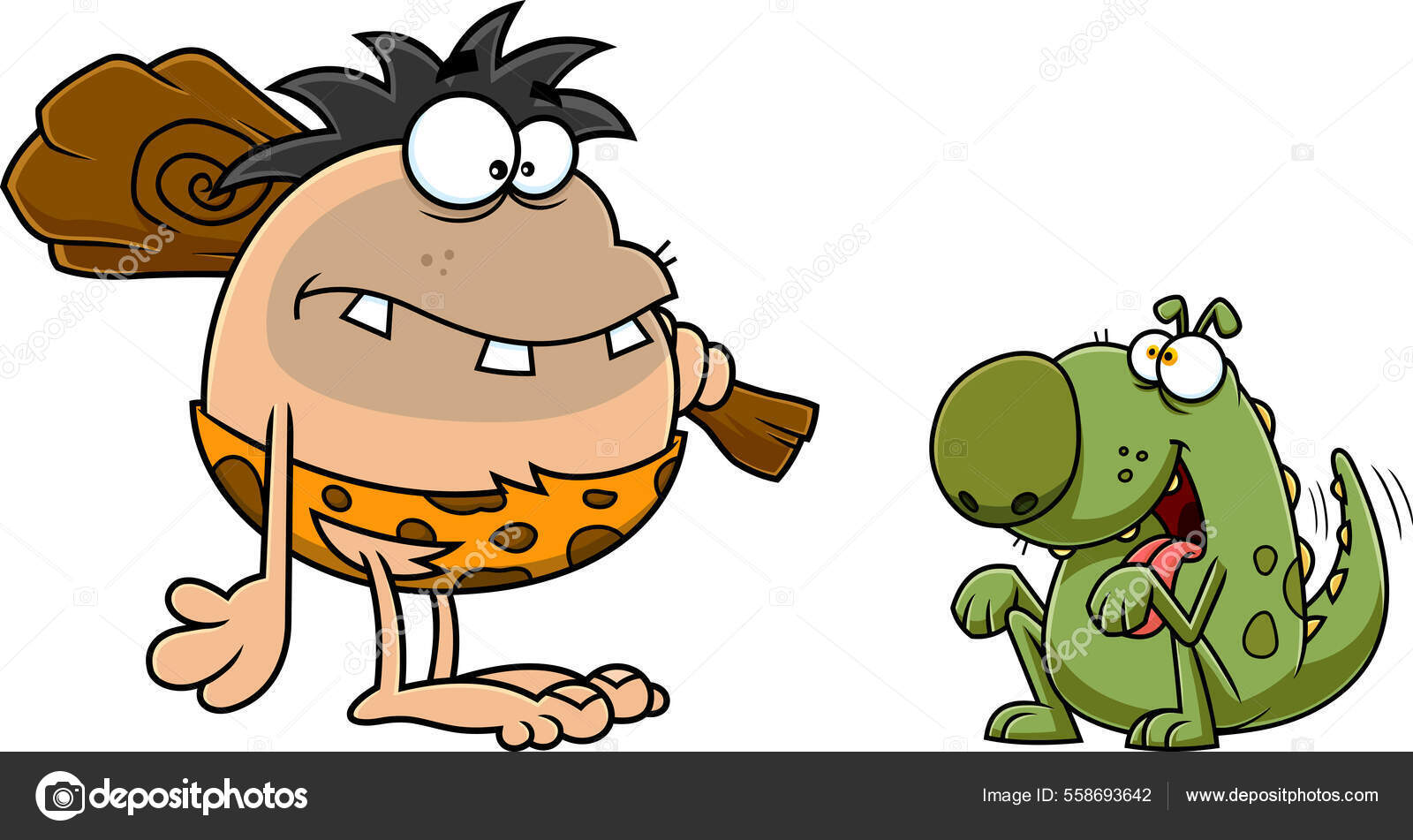Skildret Caveman Med Dog Cartoon Character Vektorhåndtegnet Illustrasjon  Isolert Hvit stockvektor © HitToon #558693642, image size:1600x951