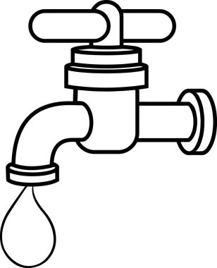 Çizgi film Su Musluğu. Vektör El Çizimi Resimleri Beyaz Arkaplanda İzole Edildi