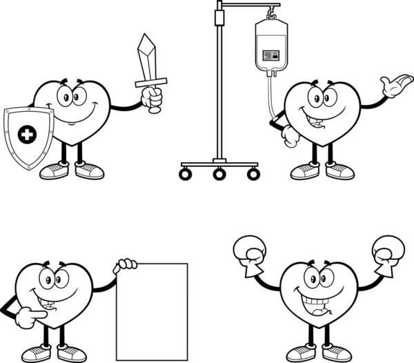 Серия Персонажей Мультфильма Сердце Векторный Набор Одинокий Белом Фоне — стоковый вектор