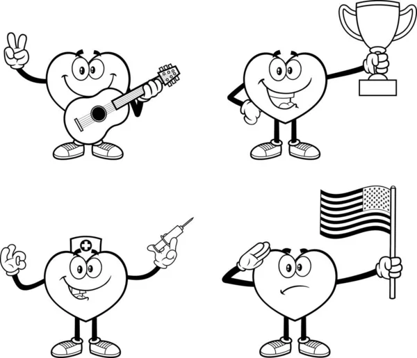 Outlined Heart Cartoon Character Series Vector Collection Set Isolated White — Stockvector