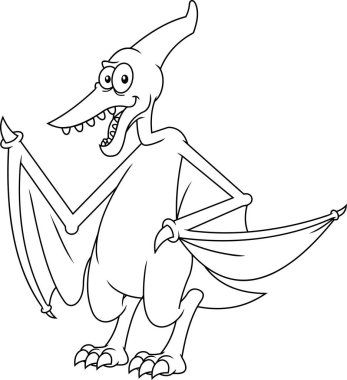 Pterodactyl Dinozor Çizgi Filmi Karakteri. Vektör El Çizimi Resimleri Beyaz Arkaplanda İzole Edildi