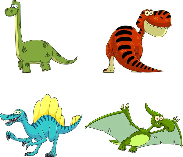 Dinosaur Cartoon Characters Raster Hand Drawn Collection Set Isolated White — Stock Vector