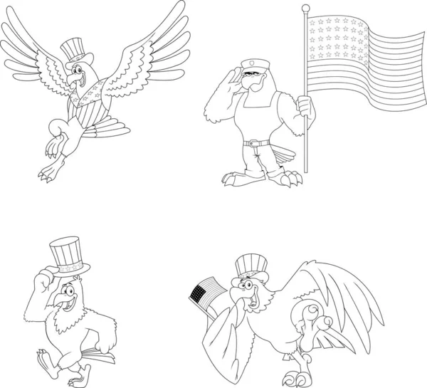 Redogör Patriotic Eagle Cartoon Characters Vector Collection Set Isolerad Vit — Stock vektor