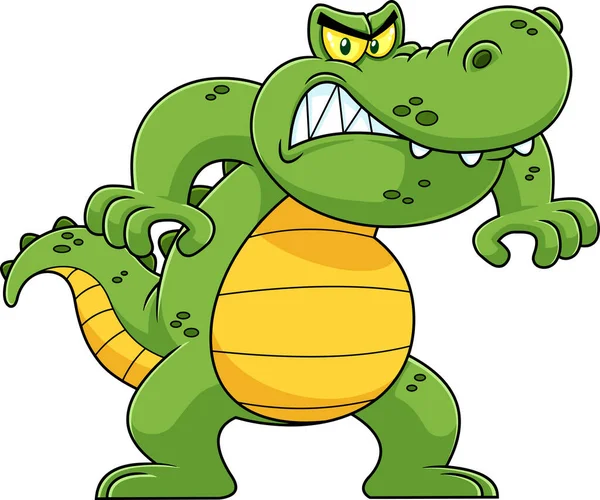 Alligator Colère Personnage Dessin Animé Crocodile Illustration Dessinée Main Vectorielle — Image vectorielle