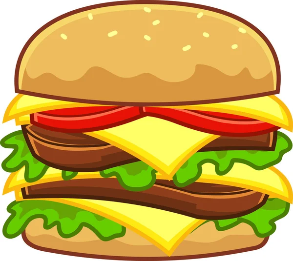 Cartoon Double Bunte Hamburger Vector Fast Food Cheeseburger Hand Gezeichnete — Stockvektor
