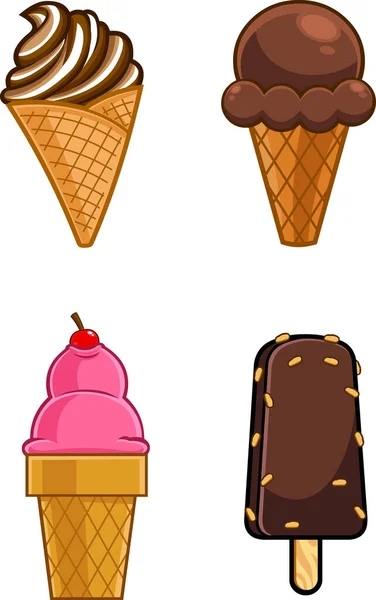 Cartoon Frozen Ice Cream Dessert Vector Hand Drawn Collection Set — Stock Vector