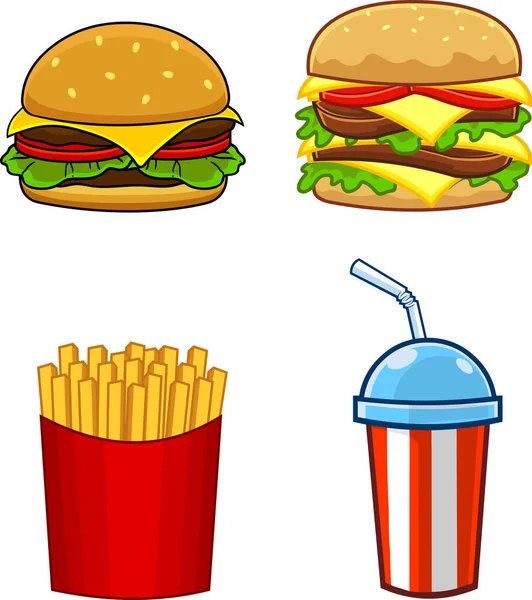 Cartoon Fast Foods Vector Hand Drawn Collection Set Isoliert Auf — Stockvektor