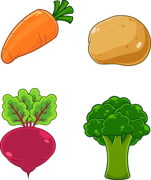 Cartoon Vegetable Food Vector Hand Drawn Collection Set Isolated White — Stock Vector