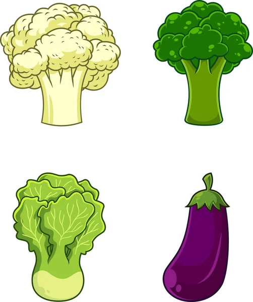 Cartoon Vegetable Food Vector Hand Drawn Collection Set Isolated White — Stock Vector