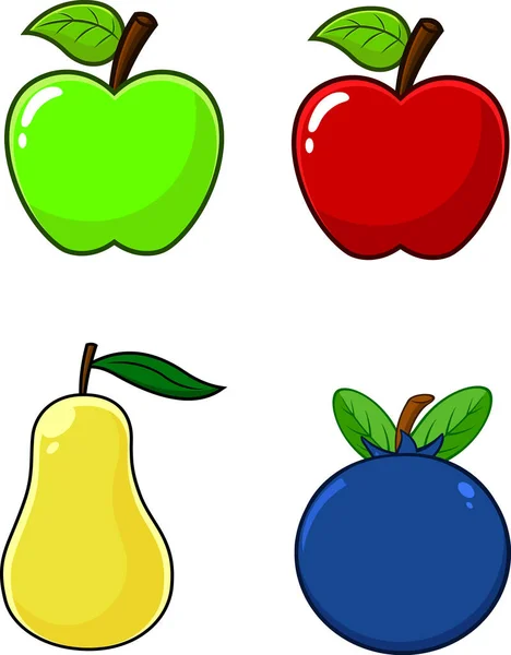 Comida Frutas Desenhos Animados Conjunto Coleções Desenhadas Mão Vetorial Isolado — Vetor de Stock
